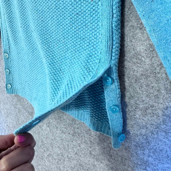 Talbots Turtleneck Sweater Womens Medium Teal Confetti Knit Button Side Cozy - Picture 6 of 10